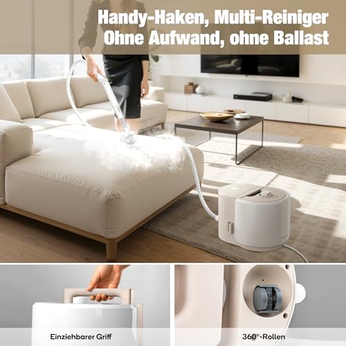 Newbealer Dampfreiniger, 1500W Handdampfreiniger, 5bar Dampfdruck, 1,5L Wassertank, 45 Min Laufzeit, 8 Min Aufheizzeit, 12 Zubehörteile für vielseitige Reinigung, Gold