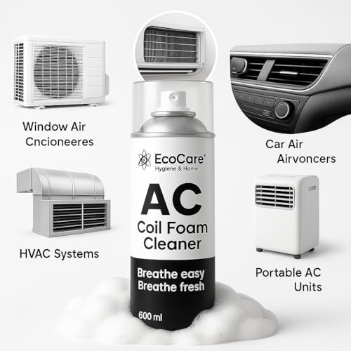 Image of EcoCare Air Conditioner Coil Cleaner | For All Condensers & Evaporators | AC Window Cleaning Coil Foam Spray | Safe On Coils and Fins | Powerful Cleaning Solution (600 ml - Pack of 2)