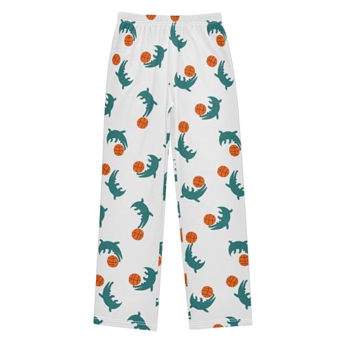 ZZXXB Crocodile and Basketball Boys Long Pants Soft Trousers Elastic Waist Kids Lounge Bottoms with Pockets S-XL