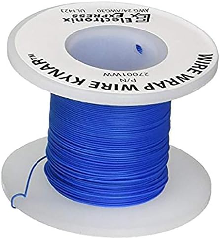 100 Feet Blue 30 Gauge Solid Kynar Wire Wrap, PVDF Insulated Tinned Copper by EX ELECTRONIX EXPRESS