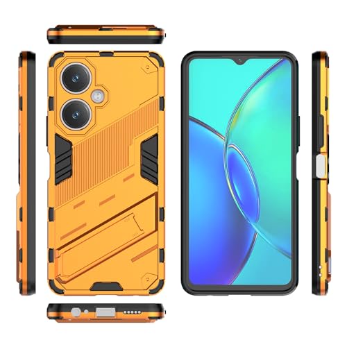 OnePlus Ace 2 Pro �X�����P�[�X�ƌ݊�������A�X�^���h�L�b�N�X�^���h PC & TPU �d�b�P�[�X�J�o�[�A���ȑϏՌ��ی�J�o�[�u���P�b�g�ی�V�F���t��(Orange)