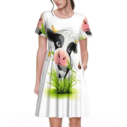 Robe imprimé vache femme manches courtes poches vêtement été décontracté plage bureau
