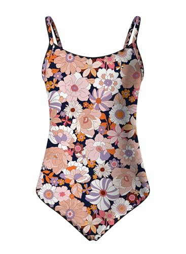 blibean Tween Girls Swimsuits Little Kids Summer One Piece Adjustable Hawaii Beach Bathing Suit Big Girl Fashion Swimwear Traje De Baño para Niñas Size 6-7 Year Old Flower