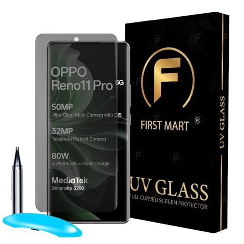Image of FIRST MART UV Privacy Tempered Glass for Oppo Reno 11 & Reno 11 Pro | Anti-Spy 9H Curved Screen Protector, Edge-to-Edge, Case-Friendly | 1 Pack