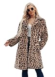 Yomcud Long leopard suit collar faux fur coat women's casual coat autumn and winter new. (Leopard print,XXL)