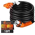 Ficstar 50 Amp RV Extension Cord 15 ft, Heavy Duty 6/3+8/1 SJTW AWG RV Power Cord with Grip Handle Twist Lock, NEMA 14-50P to SS2-50R with Polarity Lamp