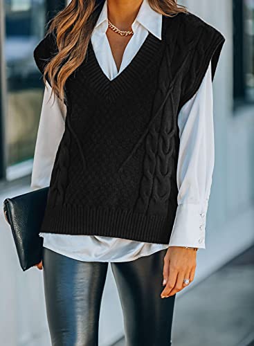 Dokotoo Knit Sweater Vest For Women Fall Winter Sweater For Women 2022 Christmas Sweater Vest For Women Oversized Pullover Knitted Sweater Tops For Women Business Casual Black Sleeveless Sweater,Large #TOP1