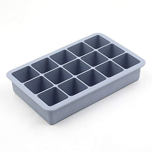 Eogrokerr Lot de 2 bacs à glaçons en silicone - Moules à glaçons pour whisky, cocktail, chocolat - Démoulage facile (15 compartiments bleus, sans couvercle) Cover