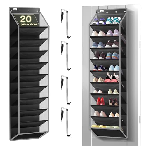 Kotkn 10 Tier Over The Door Organizer - Heavy Duty Hanging Storage Rack with Sturdy Oxford Fabric, Holds 20+ Pairs of Footwear, Boots & Sneakers, Saves 50% Closet Space (Black)