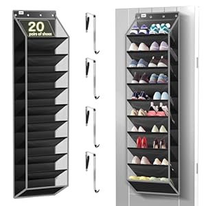 10 Tier Over The Door Organizer – Heavy Duty Hanging Storage Rack with Sturdy Oxford Fabric, Holds 20+ Pairs of Footwear, Boots & Sneakers, Saves 50% Closet Space (Black)