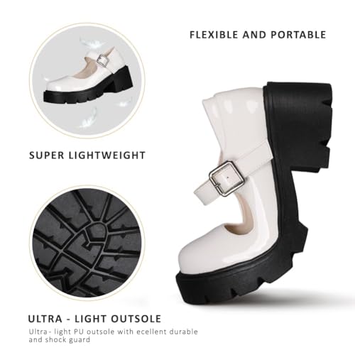 Image of AOSPHIRAYLIAN Mary Janes Platform Mary Janes for Women Round Toe Dress Shoes for Women Ankle Strap Chunky Heel Uniform Women's Pumps