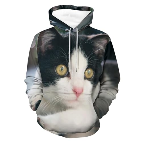 Sweat à capuche chat noir et blanc UMENG pull uni pour homme et femme taille S