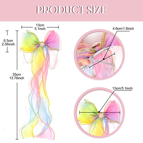 Colored Ribbon Hair Bows, 4 Pcs Braided Bow With Clips Rainbow Ribbons, Hair Bows Clips With Long For Girls Women Wedding Birthday Party (Gradient Color) #TOP2