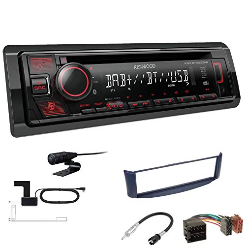 Kenwood KDC-BT450DAB 1-DIN DAB Autoradio Bluetooth CD USB AUX Einbauset passend für Smart ForTwo Cabrio Coupe 1998-2007 grau