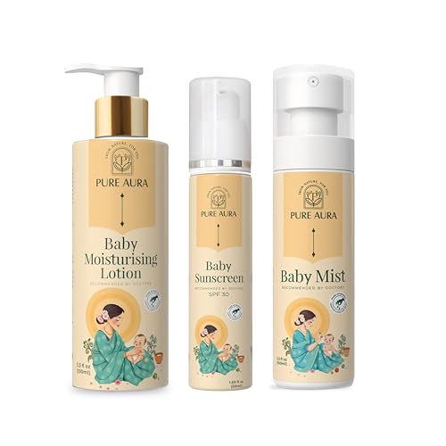 Image of Pure Aura Baby Summer Protection Bundle - Doctor Recommended Ayurvedic Sunscreen, Cooling Mist & Moisturizing Lotion Combo for Newborns & Sensitive Skin