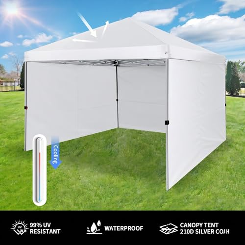 LANMOUNTAIN Canopy 10X10 FT w/3 Sidewall,Portable Pop Up Tent Includes 4 Ropes,1 Wheel Carry Bag,Adjustable Straight Leg Heights,Heavy Duty Sun Instant Shelter,Outdoor Patio Tents for Parties,White by LANMOUNTAIN - Image 5