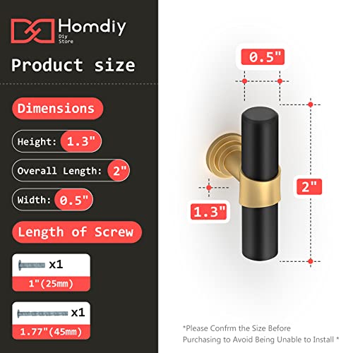 Homdiy 10 Pack Cabinet Knobs Brushed Brass & Black Drawer Knobs, Kitchen Cabinet Knobs Gold Black Cabinet Knobs For Dresser Bathroom, Single Hole Cabinets Handles #TOP1