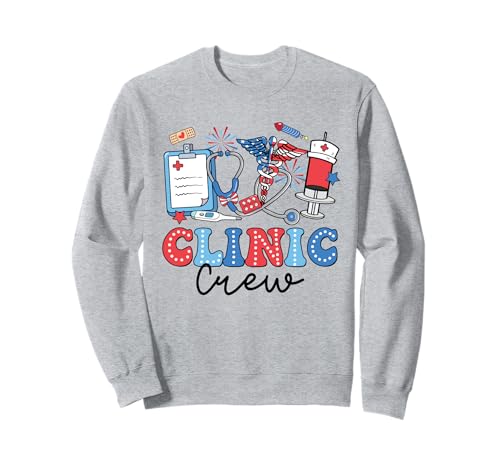 Retro Clinic Crew American Flag Fireworks Nurse 4th Of July Sweatshirt