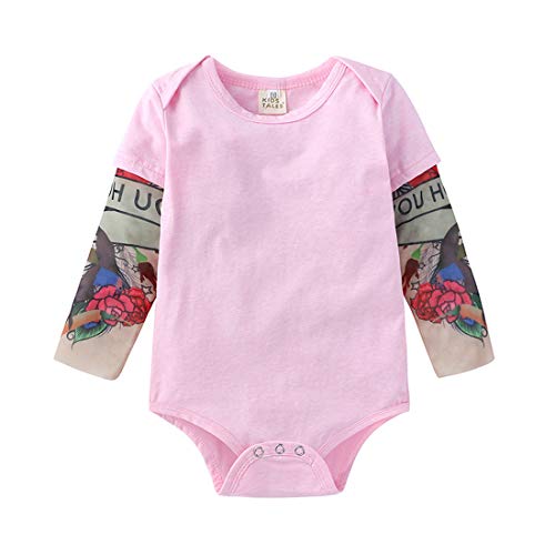 Image of PAUBOLI Fake Tattoo Sleeve Shirt Onesie Bodysuit Baby Boy Biker Costume Gray Black