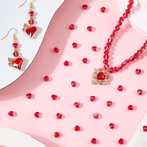 SOFPLATE 300Pcs Red Heart Shaped Glass Beads Transparent Spacer Beads Valentine Small Crystal Lampwork Loose Smooth Spacers Accessories for Jewellery Making Bracelet Necklace Earring DIY Craft - Image 5