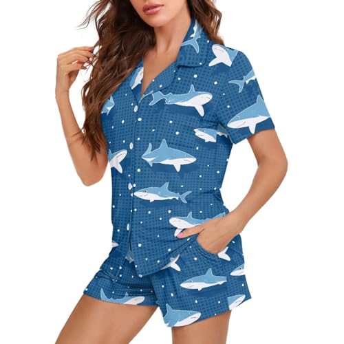 Image of Women's Short Sleeve Sleepwear Pajamas Nightwear with Pockets | skin-friendly breathable material resists pilling fading and deformation after repeated washing