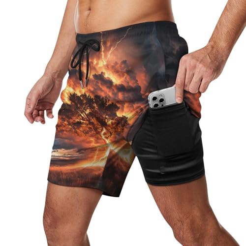 Tree with Thunder Strikes Mens Swim Trunks with Quick-Drying Lining Beach Shorts for Outdoor Sports2