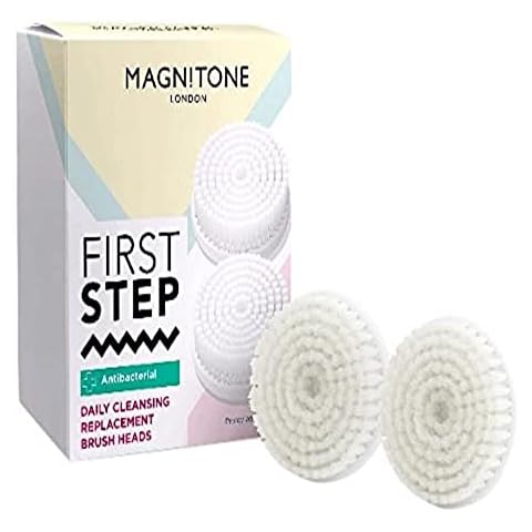 Magnitone London First Step Antibacterial Daily Cleansing Replacement Brush Heads Compatible with First Step Compact Cleansing Brush, Pack of 2 Cover
