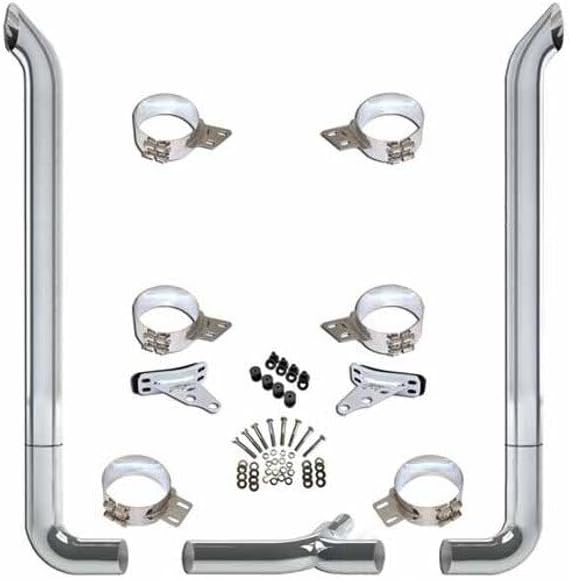 Technical Precision Replacement for Peterbilt 378 Year 2005 7 X 120 INCH Chrome KIT WEST Coast Turnout Stack KIT W Long Drop Elbows