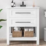 LIKIMIO 30' Bathroom Vanity with Sink, 2 Drawers & Open Shelf, White