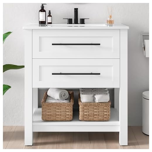 LIKIMIO 30" Bathroom Vanity with Sink, 2 Drawers & Open Shelf, White
