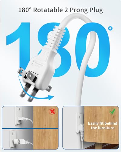 Regleta de alimentación NTONPOWER con 2 clavijas, cable de extensión de 4.57 m, adaptador de enchufe de 2 a 3 clavijas, 3 salidas AC y 4 puertos USB, ideal para casas antiguas, color blanco miniatura 5