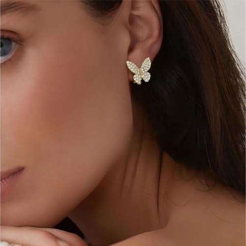 SELOVO Clip on Earrings Not Pierced Vintage Style Statement Butterfly Earrings Stud Silver/Gold Color3