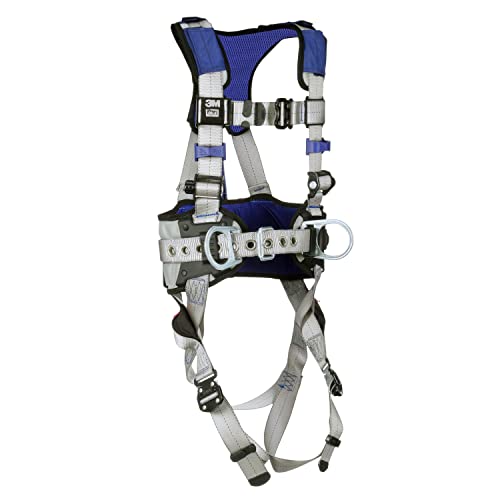 Image of 3M DBI-SALA ExoFit X100 Comfort Construction Positioning Safety Harness with Weight Distribution, OSHA, ANSI, 2 D-Ring Connections, Quick Connect Leg and Chest Buckles, Zinc Plated Steel, 1401051, M