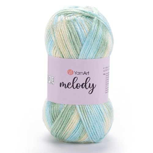 Image of YarnArt Melody Variegated Chainette - Metallic Sheen Fiber for Knitting, Crochet & Embroidery, 100g (3.5 oz) Skein, 230m (251 yd), Premium Blend of 70% Polyamide 21% Acrylic 9% Wool (909)