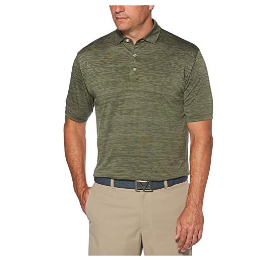 Callaway Men's Broken Stripe Golf Polo, Sun Protection, Moisture-Wicking, Lightweight, Athletic Collared Shirts for Men, Hedge Green, Large