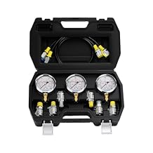 MEASUREMAN Hydraulic Test Gauge Kit with 3 Gauges 0-250bar/0-400bar/0-600bar 6 Test Couplings 2 Hoses, High Precision Hydraulic Test Gauge Kit for Excavator, Machinery