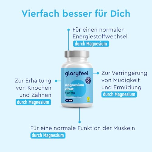 Magnesiumcitrat 365 Kapseln - Elementares Magnesium Hochdosiert - Gut verträgliches & hoch bioverfügbares Tri-Magnesium Dicitrat - Vegan, laborgeprüft & ohne Zusätze