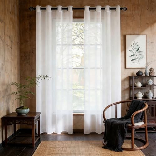 YANHONG Cortinas Salon Modernas 56 x 168 cm Ligero y Transpirable Aspecto de Fitrado de Luz Visillos Translúcidas Fácil de Limpiar y sin Arrugas para Comedor Cocina Salón, Blanco