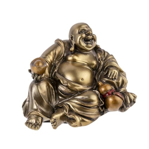 lachineuse - Buddha-Statue Glück & Wohlstand – Buddha-Statue 11 cm bronzefarben – Feng-Shui Dekoration – chinesisches Zen-Dekorationsobjekt für Wohnzimmer, Büro – Geschenkidee China Asien bringt Glück