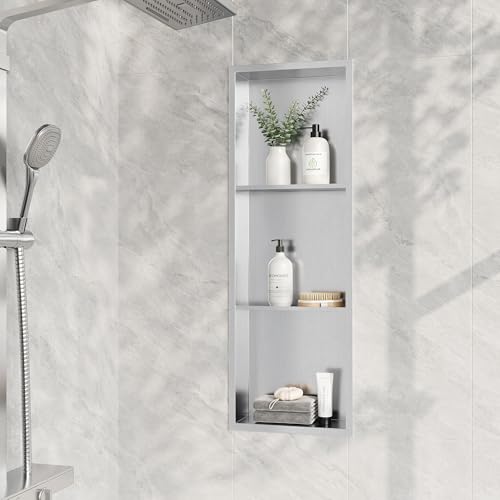 Neodrain12X36 Inch Shower Niche, Brushed 3-Tier Stainless Niches No Tile