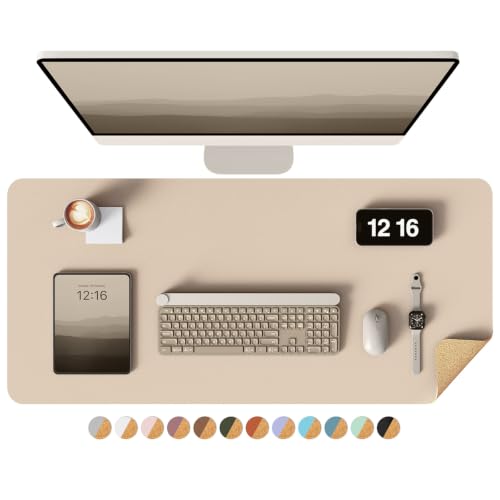 Image of YSAGi Double-Sided Desk Pad, 31.5 inchx15.7 inch Leather Desk Mat, Eco Cork Desk Pad Protector,Large Mouse Pad,Waterproof Desk Blotter for Office /Home (Beige /Cork)