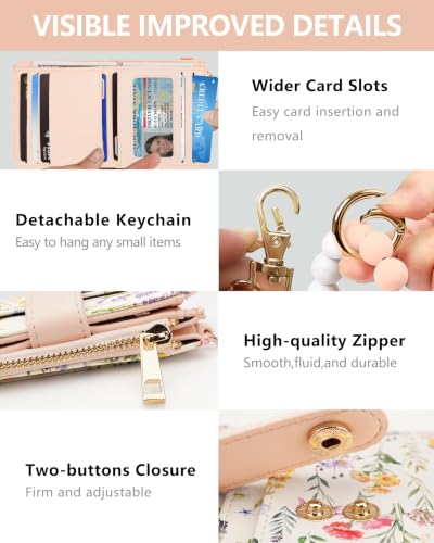 Image of Wristlet Wallets for Women,Keychain Wallet RFID Small Wallet (Light Floral)