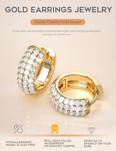 Image of LOLIAS Small 14K Gold Plated Chunky Hoop Earrings for Women Hypoallergenic Silver Earrings Set for Sensitive Ears Non Tarnish Huggie Hoops Earring Stacks for Multiple Piercing Jewelry Lightweight 3Pairs