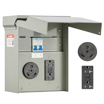 VEVOR Temporary Power Outlet Panel, RV Electrical Breaker Box with Prewired 30 Amp & 20 Amp GFCI Receptacle Circuit
