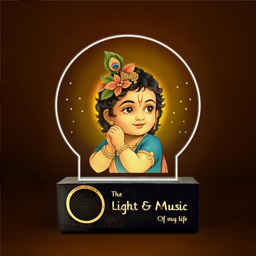 Image of ZOCI VOCI Bal Krishna LED Photo Frame Lamp with Light - Krishna Night Lamp for Pooja Room, Spiritual Home Decor, Diwali Gift, Temple Decoration, Bedside Table Lamp (Warm Light + BT Speaker)