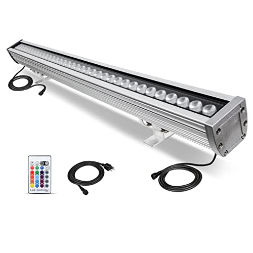 144W LED Wall Washer Light - Linkable RGBW Color Changing LED Light Bar with RF Remote Controller, Spot Light for Outdoor Indoor Lighting Projects, Yard Garden, Churches, Bridges, Carnival Parties