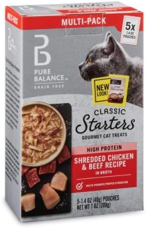Classic Starters Gourmet Cat Treats, Shredded Chicken & Beef in Broth, 1.4 oz, 5 Pack