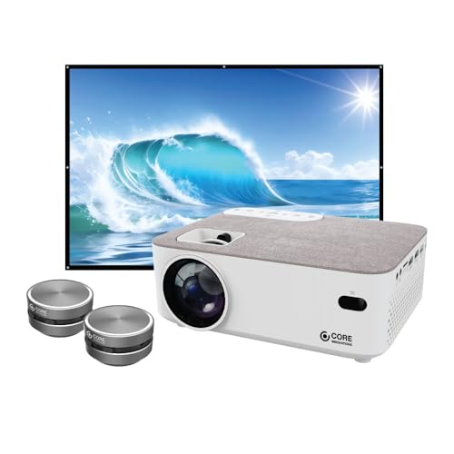 Core Innovations Home Theater Bundle with Projector, 120' Screen, and Two Mini Bluetooth Wireless...