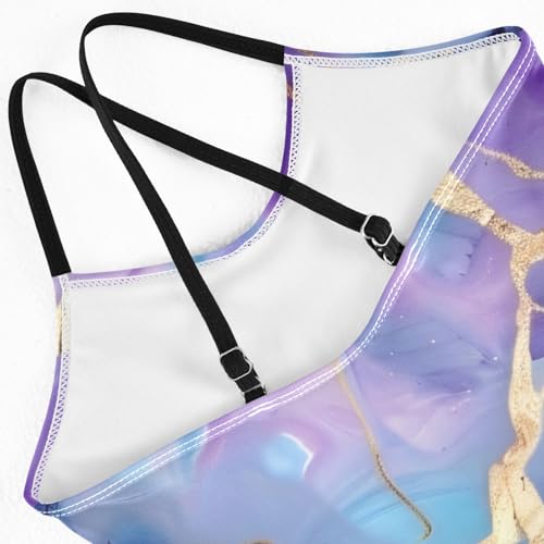 Girls Swimsuit Marble Watercolor Blue Purple One Piece Swimwear4