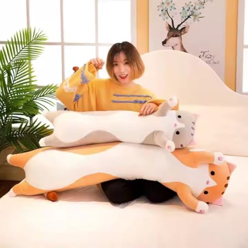 Image of ADORA Plush Cartoon Kitty -100cm Grey Sleeping Hugging Pillow, Cuddly Soft Long Cat Body Pillow for Girls Kids